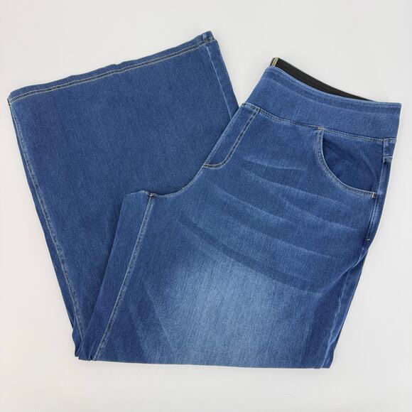 Halara Flex Size 2X High Waisted Wide Leg Pull On Casual Jeans Royal Blue Denim - Picture 5 of 11